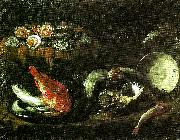 Giovanni Battista Recco stilleben med fisk och ostron oil painting